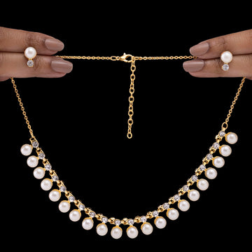 PRAO Anti-Tarnish Pearl & Crystal Studded Statement Necklace Set with Earrings