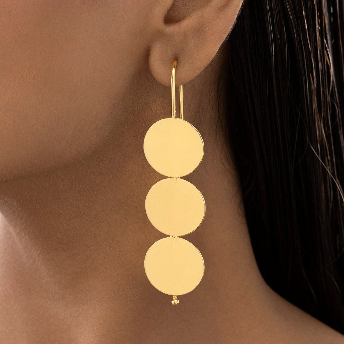 PRAO Anti-Tarnish Golden Premium Brass Triple Coin Danglers