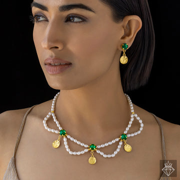 PRAO Crystal Pearl Necklace Set With Earrings✨