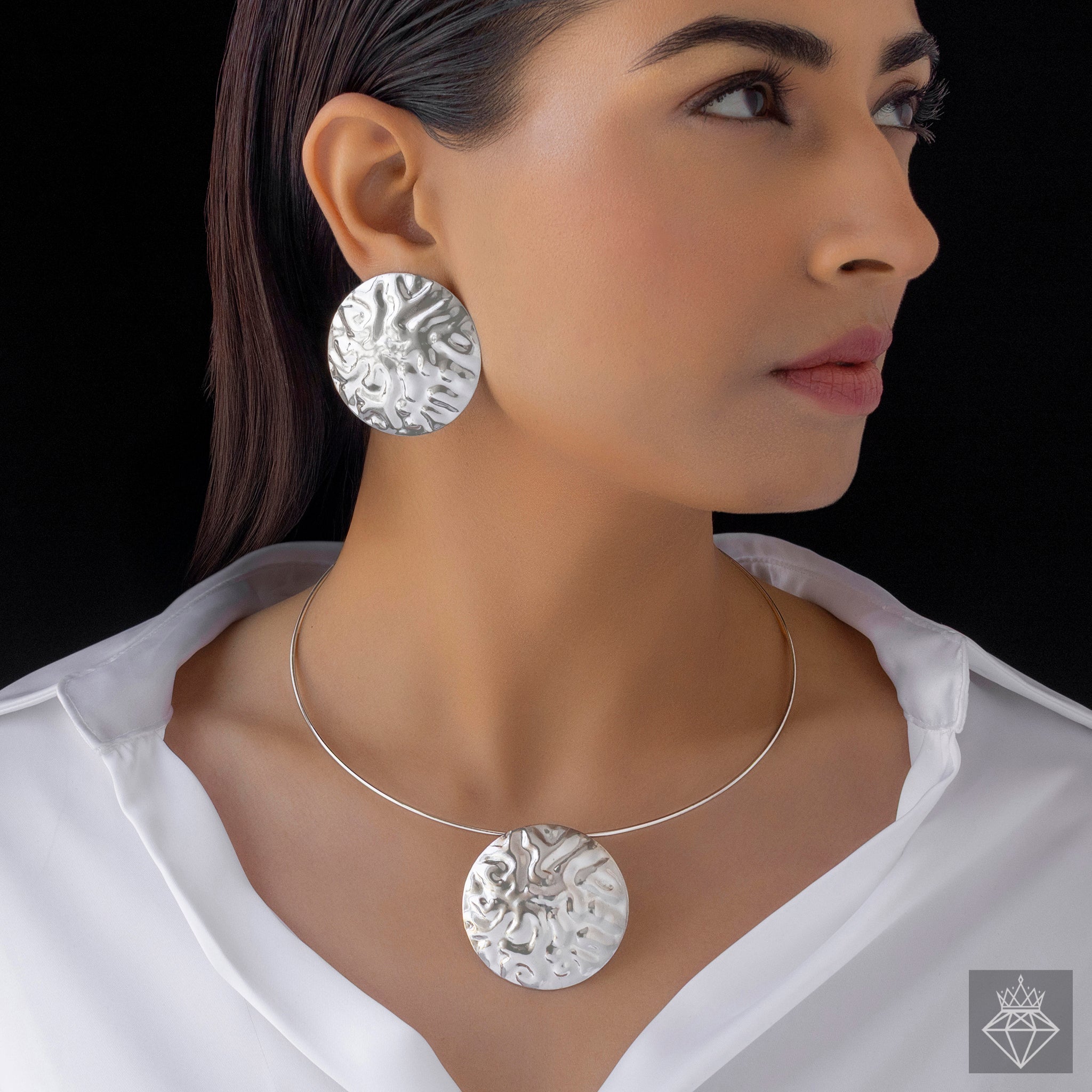 PRAO Anti-Tarnish Silver Necklace Set With Earrings