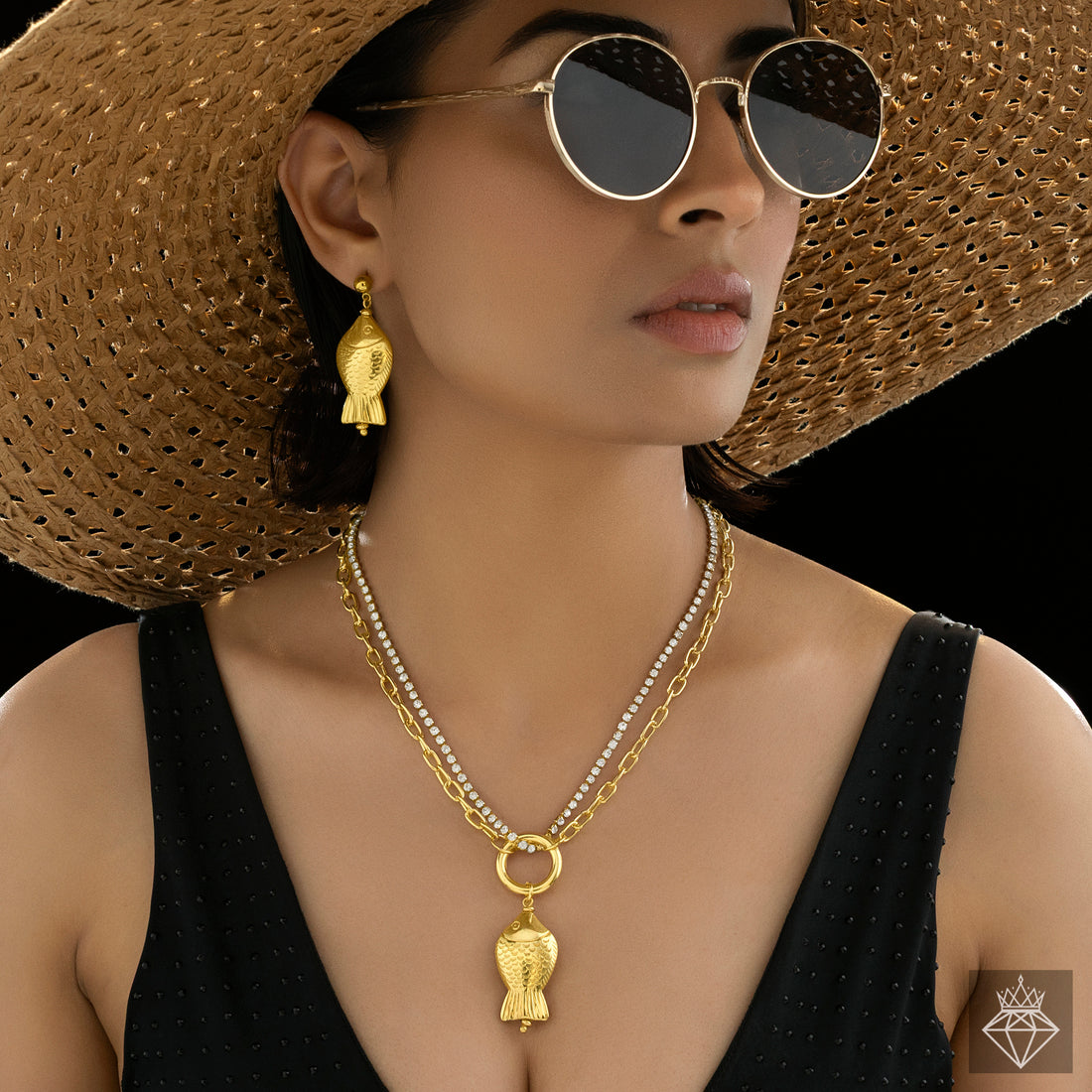 PRAO Anti-Tarnish Fish Necklace Set With Earrings