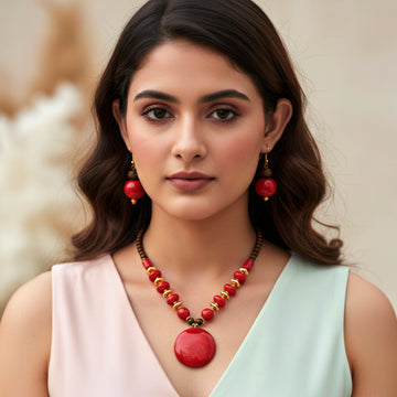 PRAO Bead & Resin Statement Necklace Set With Earrings