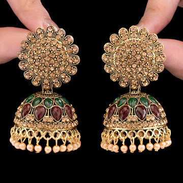 PRAO Anti-Tarnish Jhumki with Pearls & Stones