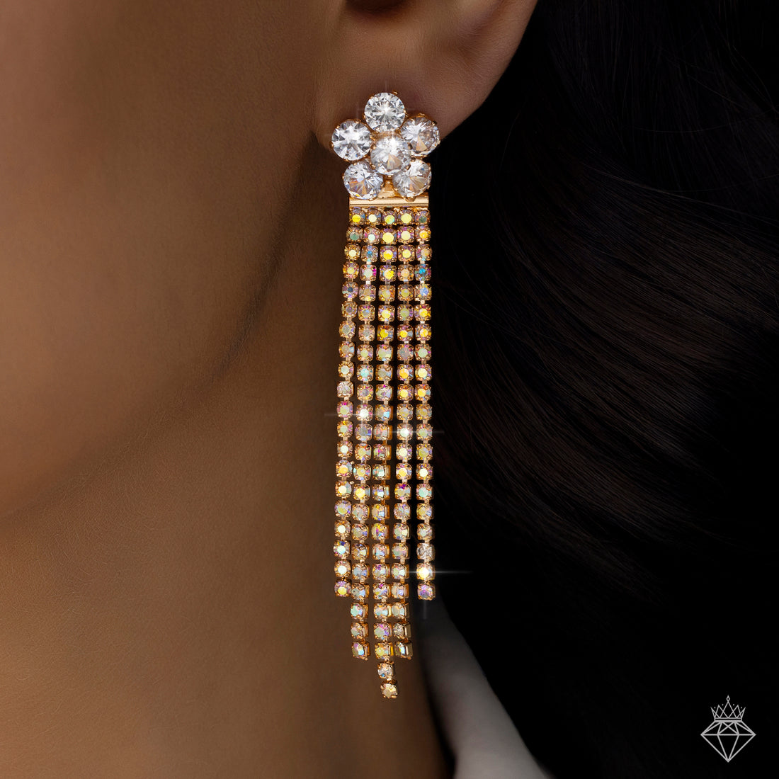 PRAO Anti-Tarnish Crystal Flower Danglers