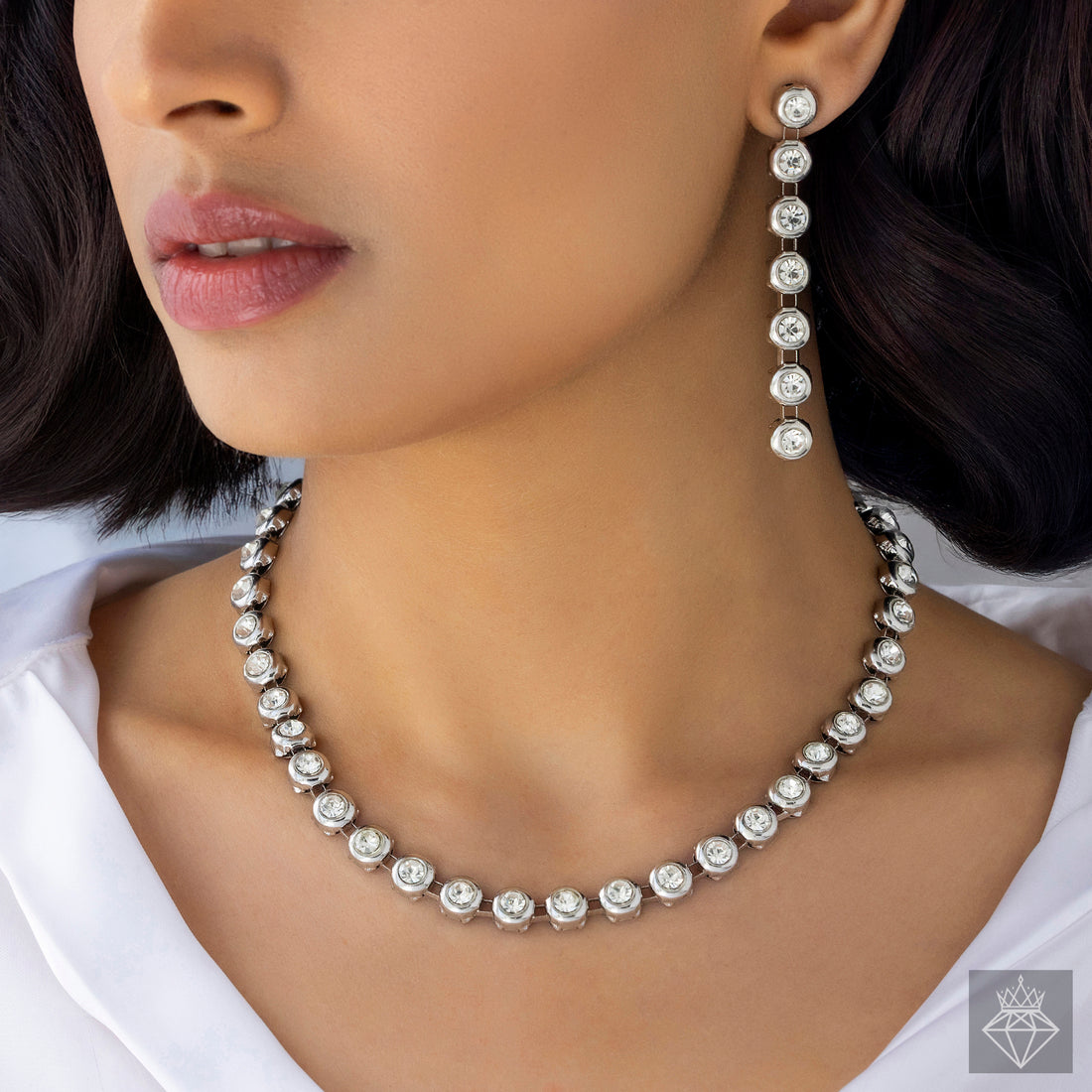 PRAO Anti-Tarnish AD Necklace Set With Earrings