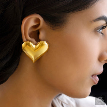 PRAO Anti-Tarnish Golden Heart Earrings