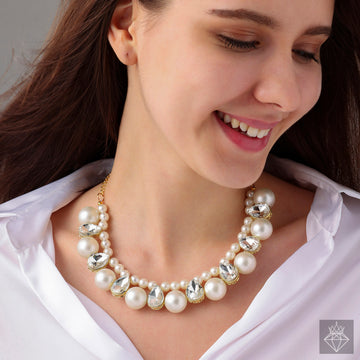 PRAO Crystal & Pearl Statement Necklace