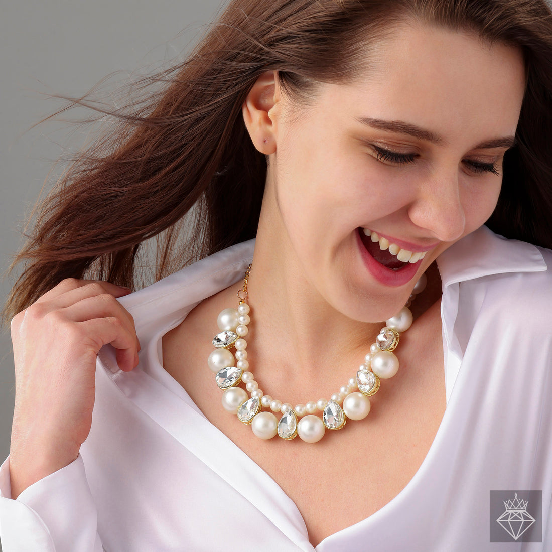 PRAO Crystal & Pearl Statement Necklace