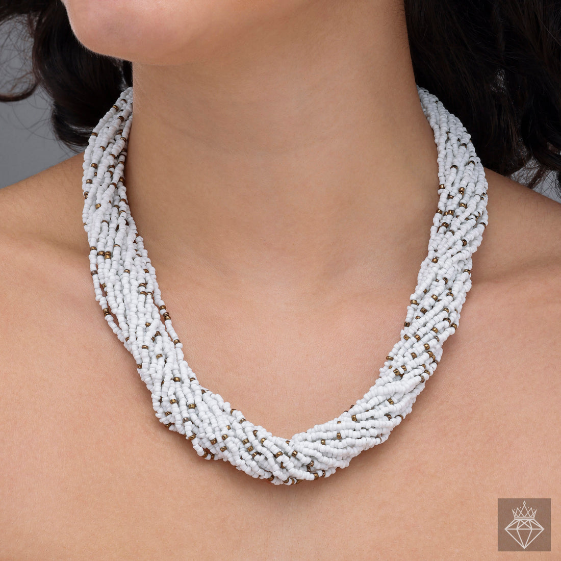 PRAO Multi-Layered White Seed Bead Necklace