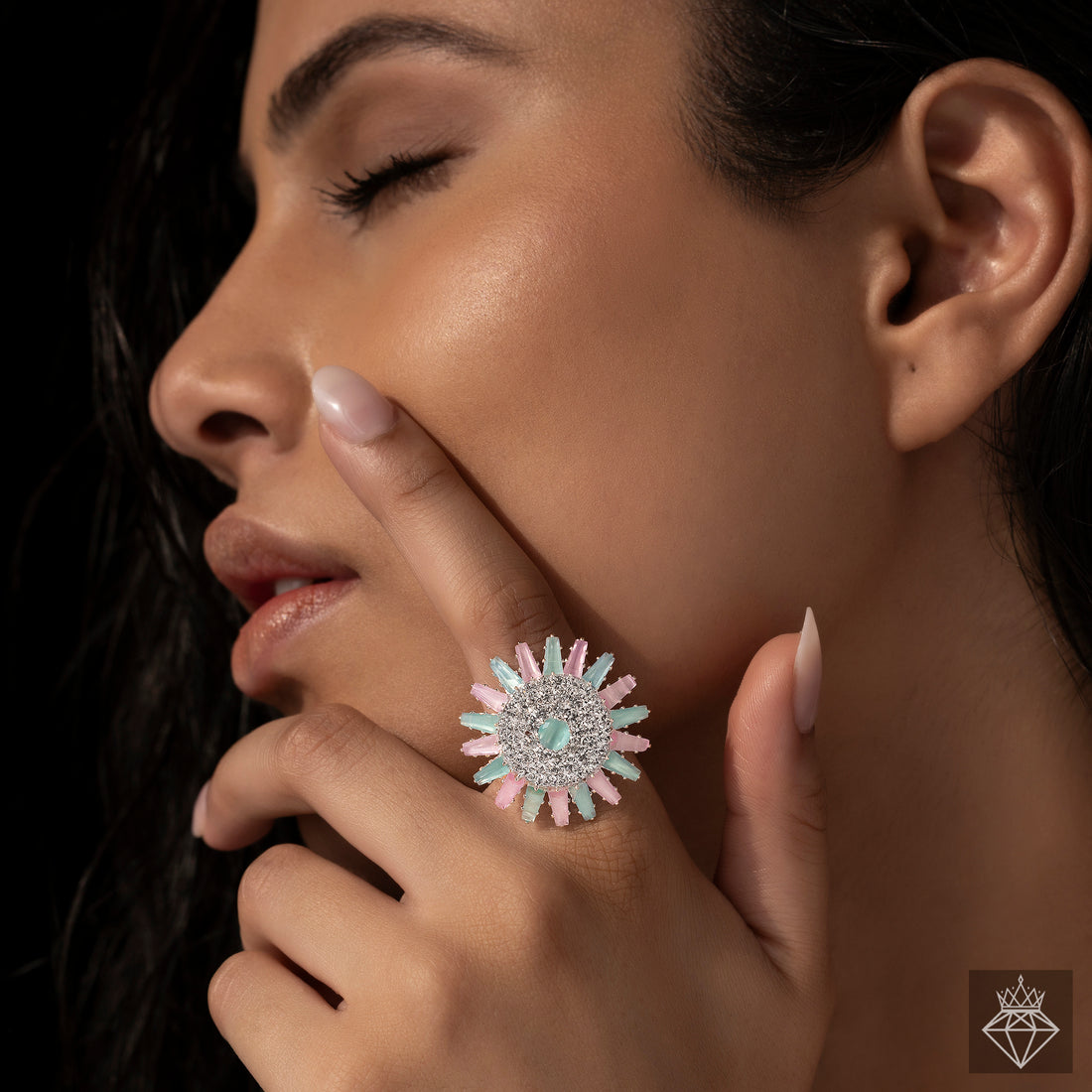 PRAO Anti-Tarnish Crystal Ring (Adjustable Size)