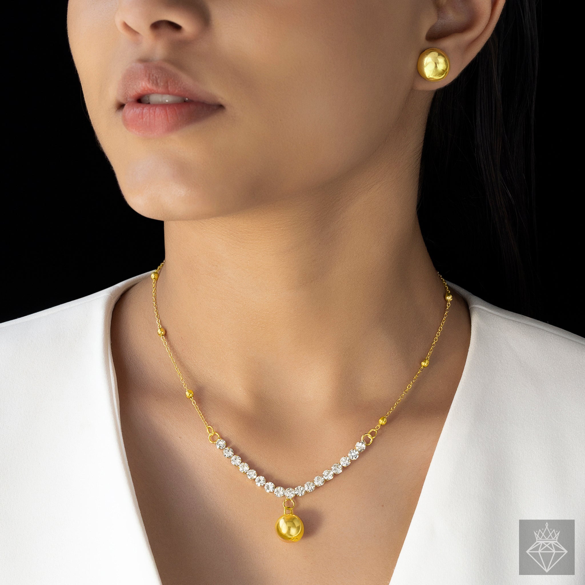 PRAO Anti-Tarnish American Diamond Necklace Set With Earrings