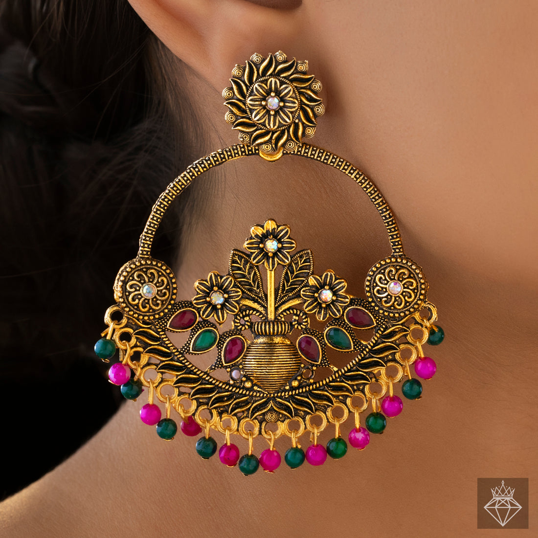PRAO Anti-Tarnish Ethnic Floral Danglers