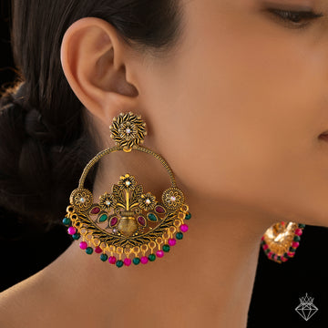 PRAO Anti-Tarnish Ethnic Floral Danglers