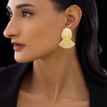 PRAO Anti-Tarnish Oval & Fan Shape Statement Earrings