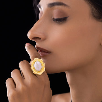 PRAO Anti-Tarnish Rainbow Oval Flower Cocktail Ring (Adjustable Size)