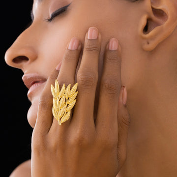 PRAO Anti-Tarnish Leaves Cocktail Ring