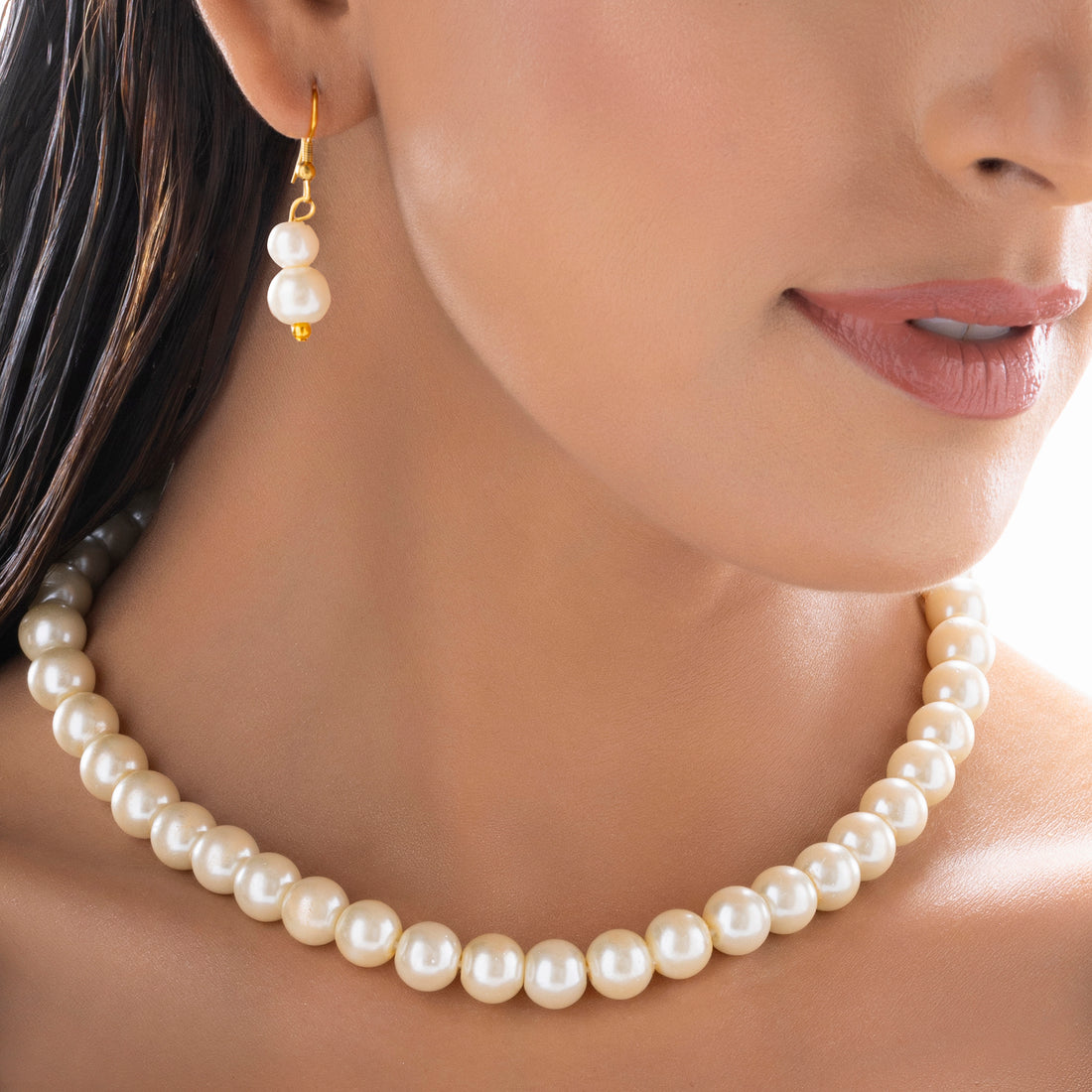 PRAO Classic Pearl Necklace Set With Earrings