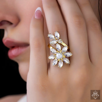 PRAO Anti-Tarnish Crystal Flower Ring (Adjustable Size)
