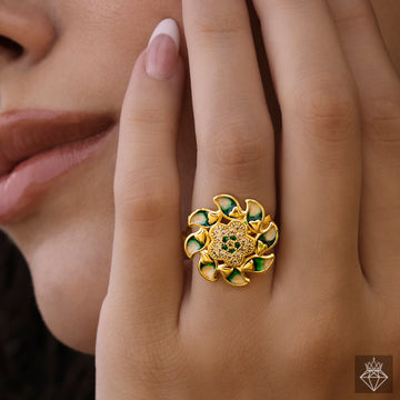 PRAO Anti-Tarnish Golden Flower Ring (Adjustable Size)