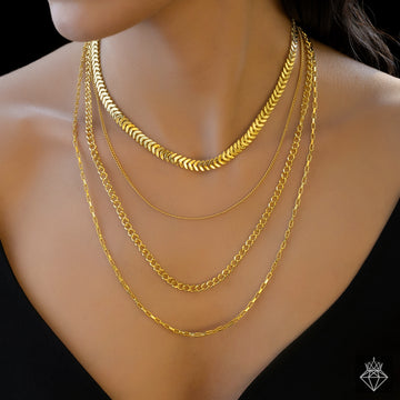 PRAO Anti-Tarnish Four-Layer Golden Chain Necklace