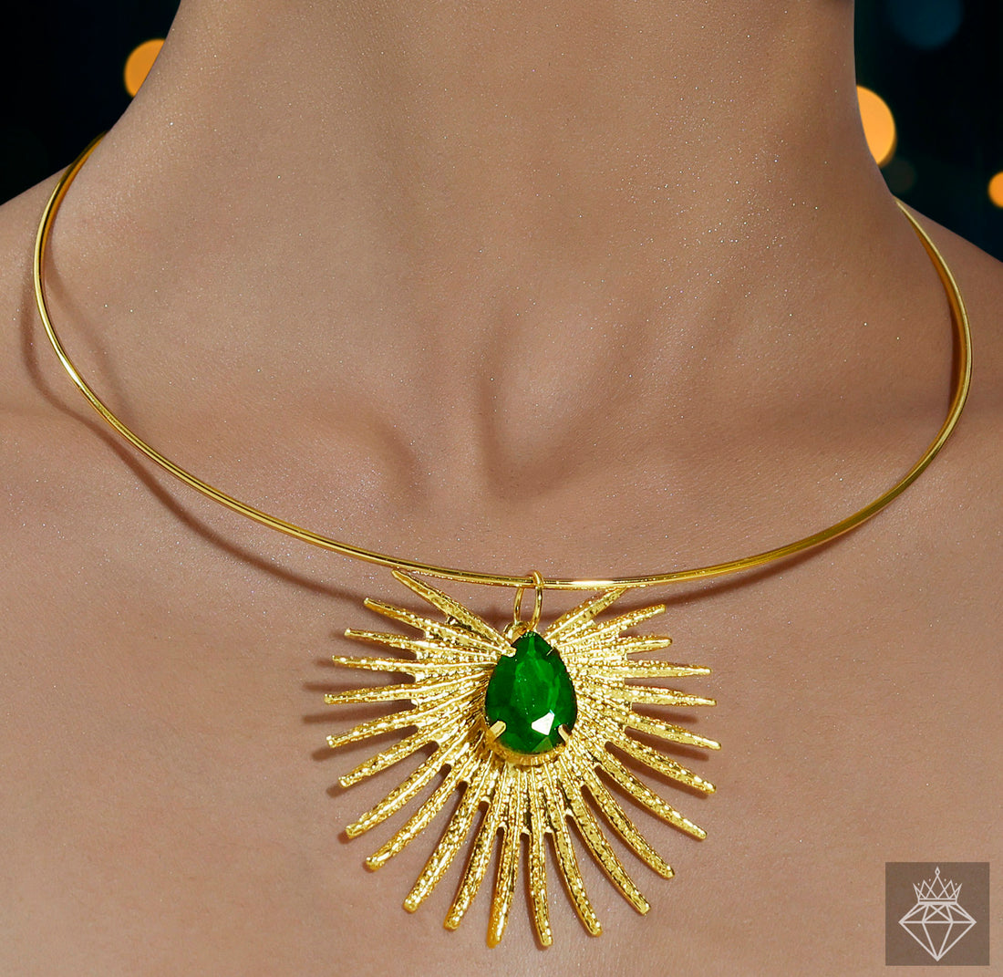 PRAO Anti-Tarnish Emerald Necklace Set With Earrings