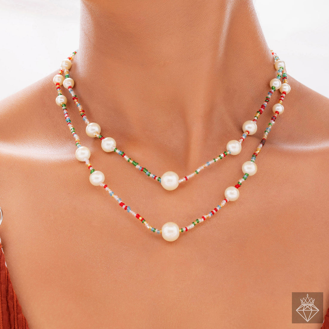 PRAO Exquisite Double Layer Bead & Pearl Necklace Set With Earrings