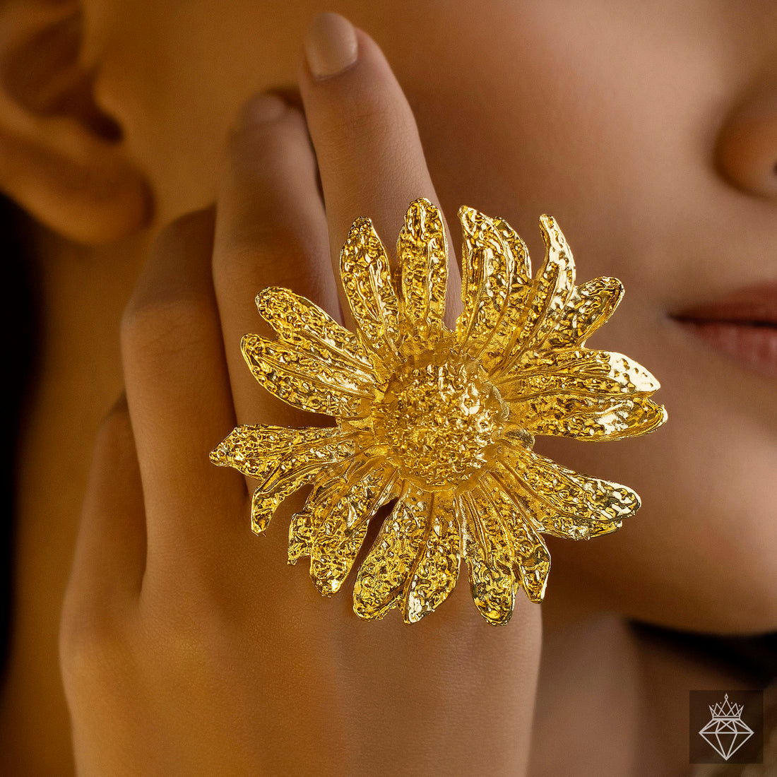PRAO Anti-Tarnish Golden Sunflower Ring (Adjustable Size)