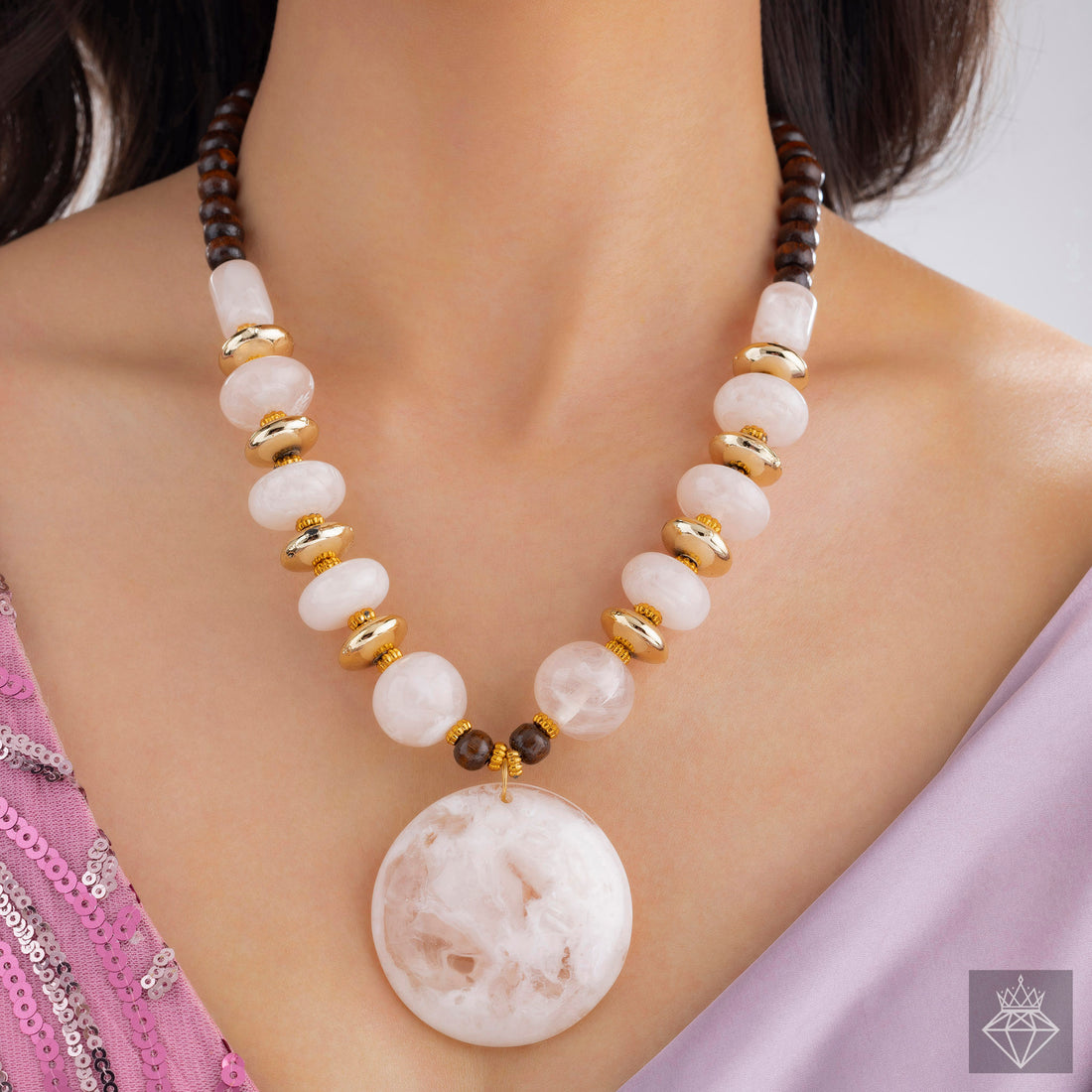 PRAO Bead & Resin Statement Necklace Set With Earrings