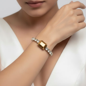 PRAO Anti-Tarnish Crystal Stretchable Bracelet with Opaque Golden Center Stone