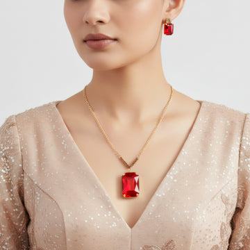 PRAO Anti-Tarnish V-Shape Pendant Necklace Set with Earrings
