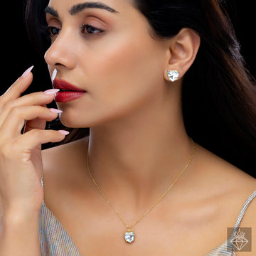 PRAO Anti-Tarnish Solitaire Necklace Set With Earrings
