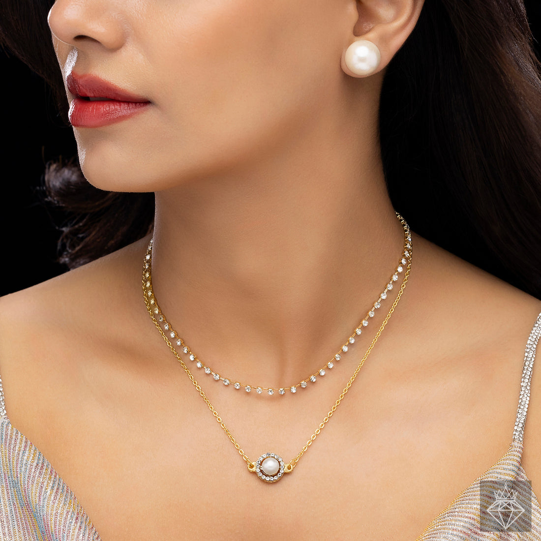PRAO Anti-Tarnish Double Layer Necklace Set With Earrings