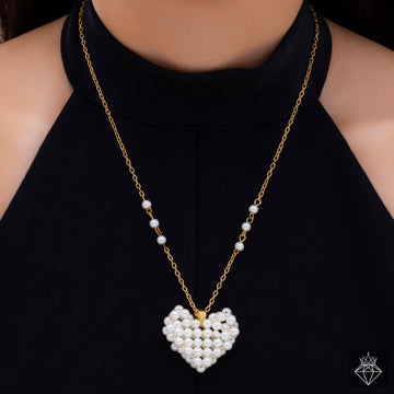 PRAO Anti-Tarnish Pearl Heart Necklace