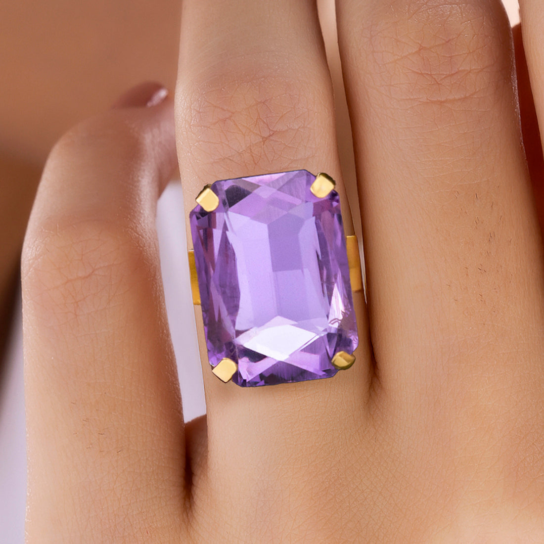 PRAO Anti-Tarnish Rectangle Shape Tanzanite Crystal Ring