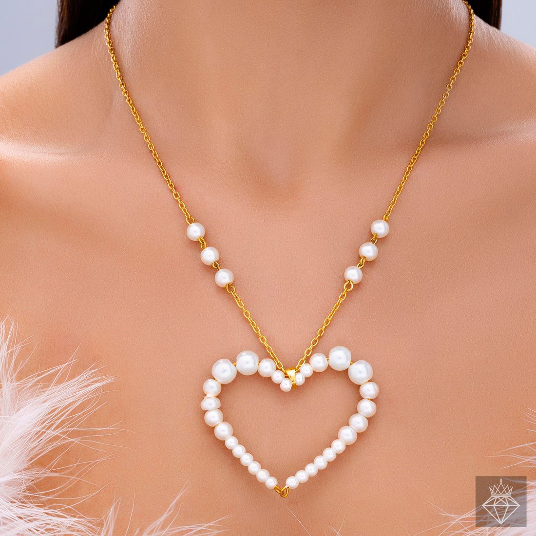PRAO Delicate Pearl Hollow Heart Necklace