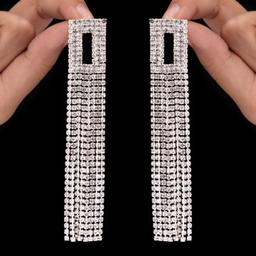 PRAO Anti-Tarnish Hollow Square Rhinestone Tops with Tassels