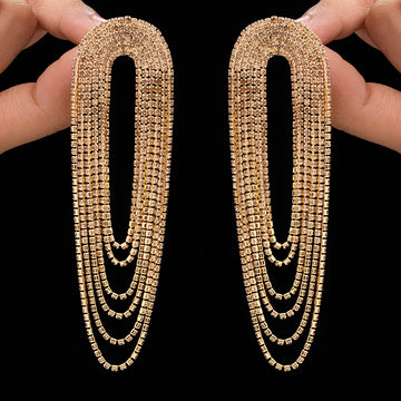 PRAO Anti-Tarnish Golden U-Shaped Rhinestone Dangle Earrings