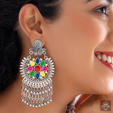 PRAO Ethnic Enchantment: Exquisite Multicolour Statement Earrings