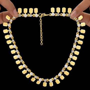 PRAO Anti-Tarnish Gold Plated Tribal Necklace with Pearl & Crystal