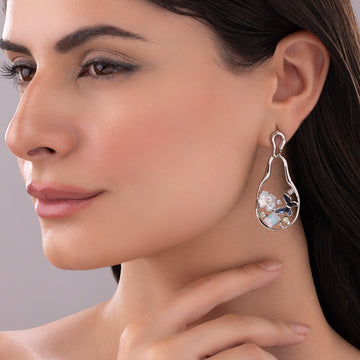 PRAO Anti-Tarnish Black Enamel Butterfly Abstract Drop Earrings