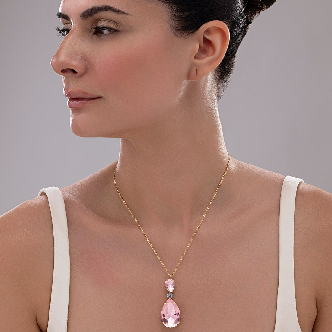 PRAO Anti-Tarnish Vintage Rose Drop Crystal Pendant Necklace