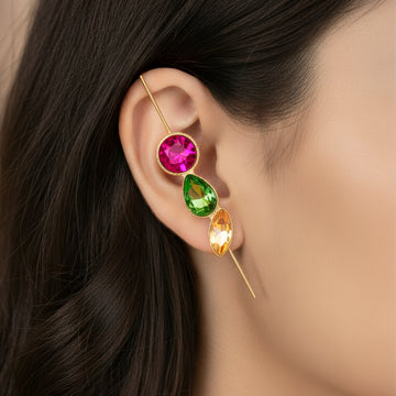 PRAO Anti-Tarnish Hook-Needle Crystal Earrings in Tri-shape