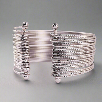 PRAO Anti-Tarnish Silver Plated Multilayer Bangle Bracelet (Adjustable Size)