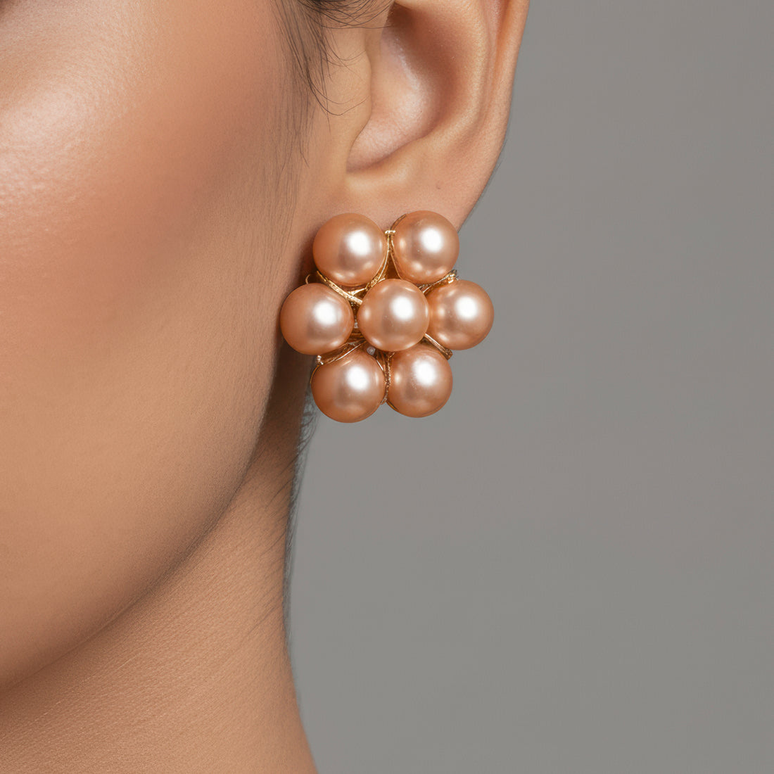 PRAO Multilayer Golden Brown Pearl Necklace Set With Earrings