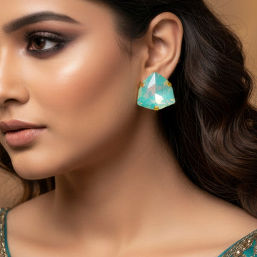 PRAO Anti-Tarnish Sea Green Trillion Stone Studs