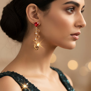 PRAO Anti-Tarnish Heart Crystal Tops with Beads & Oval Crystal Dangle