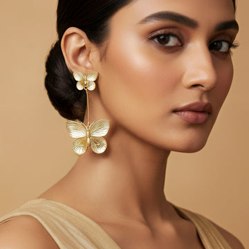 PRAO Anti-Tarnish Golden Butterflies Danglers
