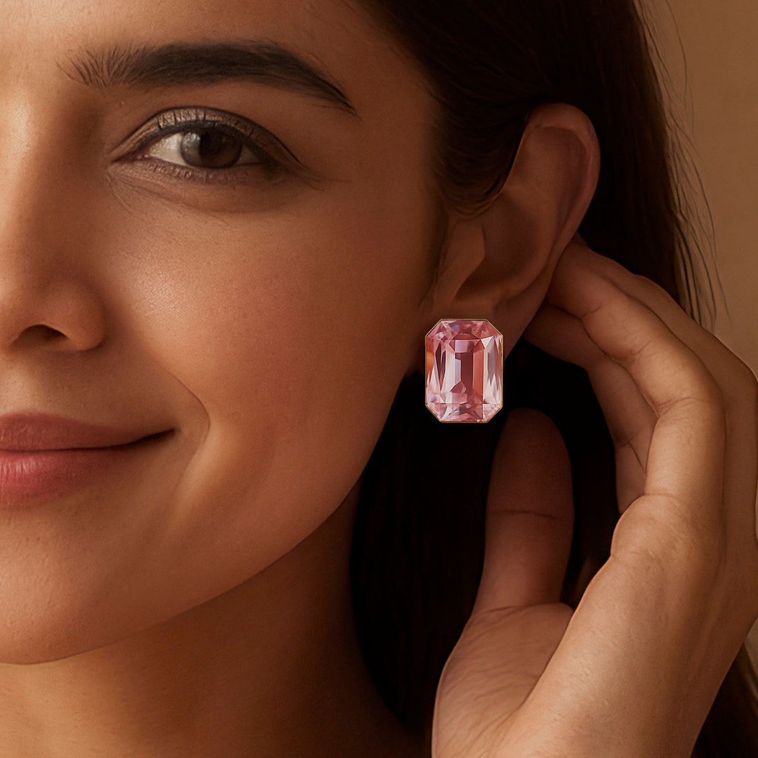 PRAO Anti-Tarnish Rectangle Shape Vintage Rose Crystal Earrings