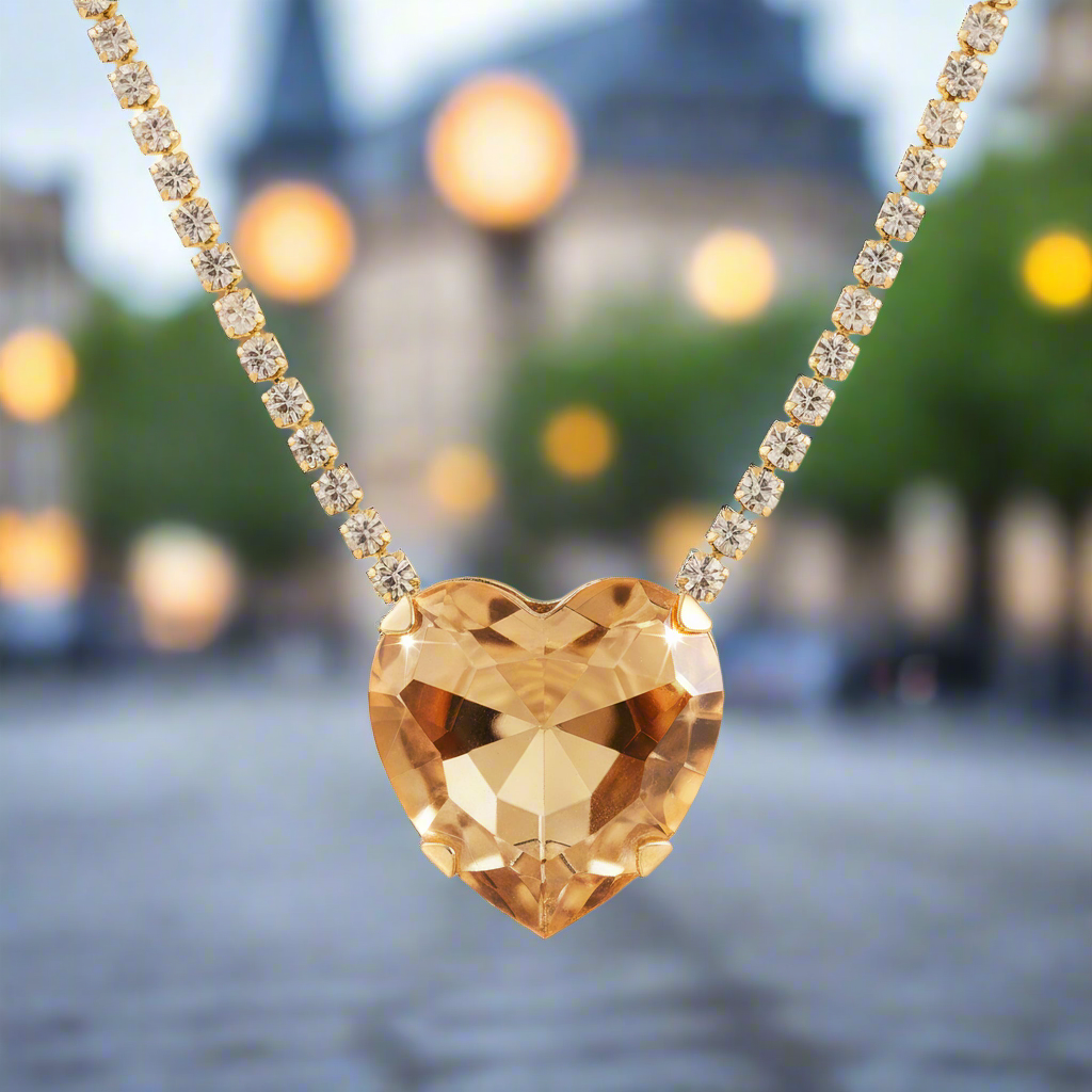 PRAO Anti-Tarnish Oversized Crystal Heart Shape Studded Necklace