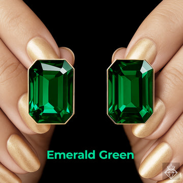 PRAO Anti-Tarnish Rectangle Shape Emerald Green Crystal Earrings